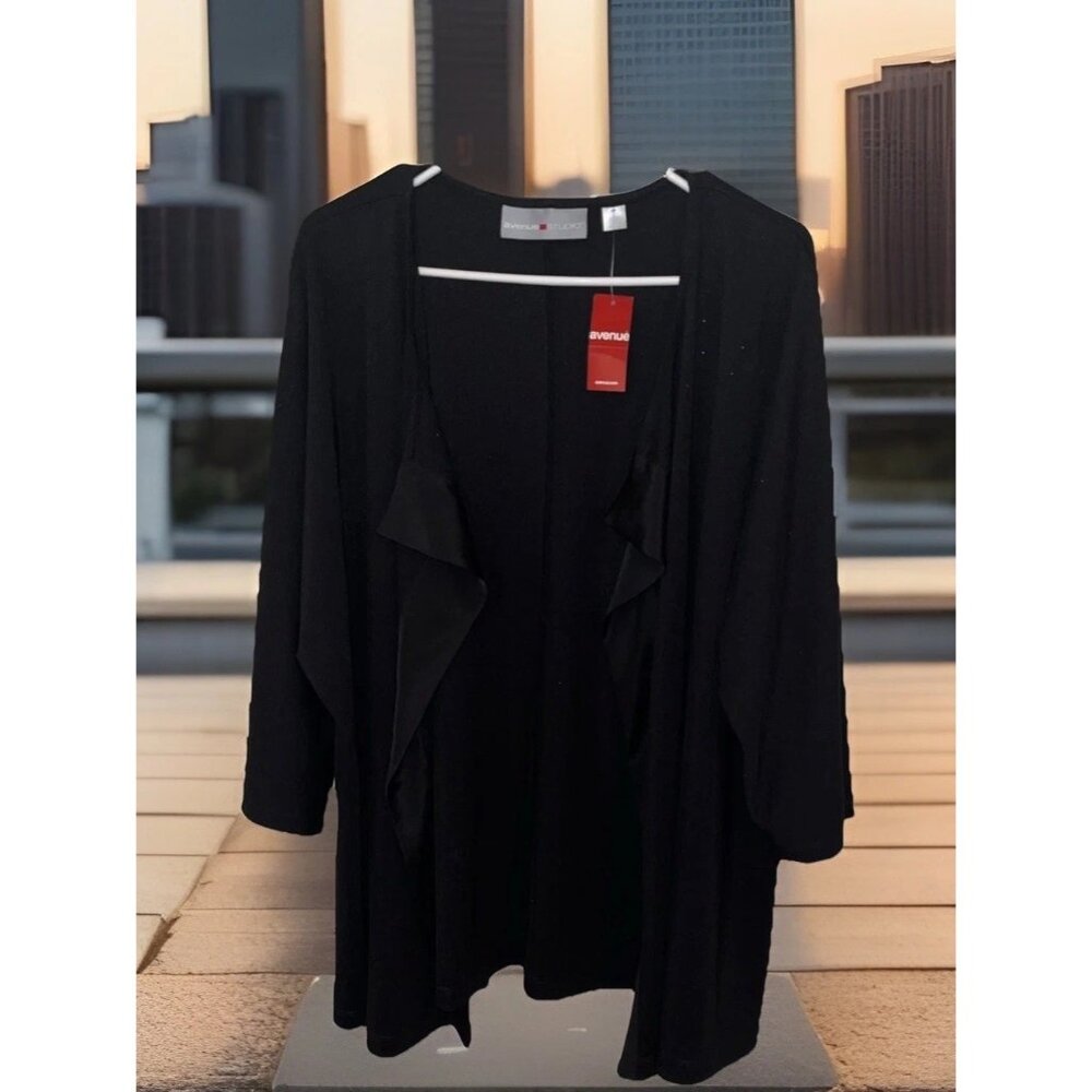 Avenue Black Stretchy Open Cardigan Sweater New with Tag Size 18 Light Weight.